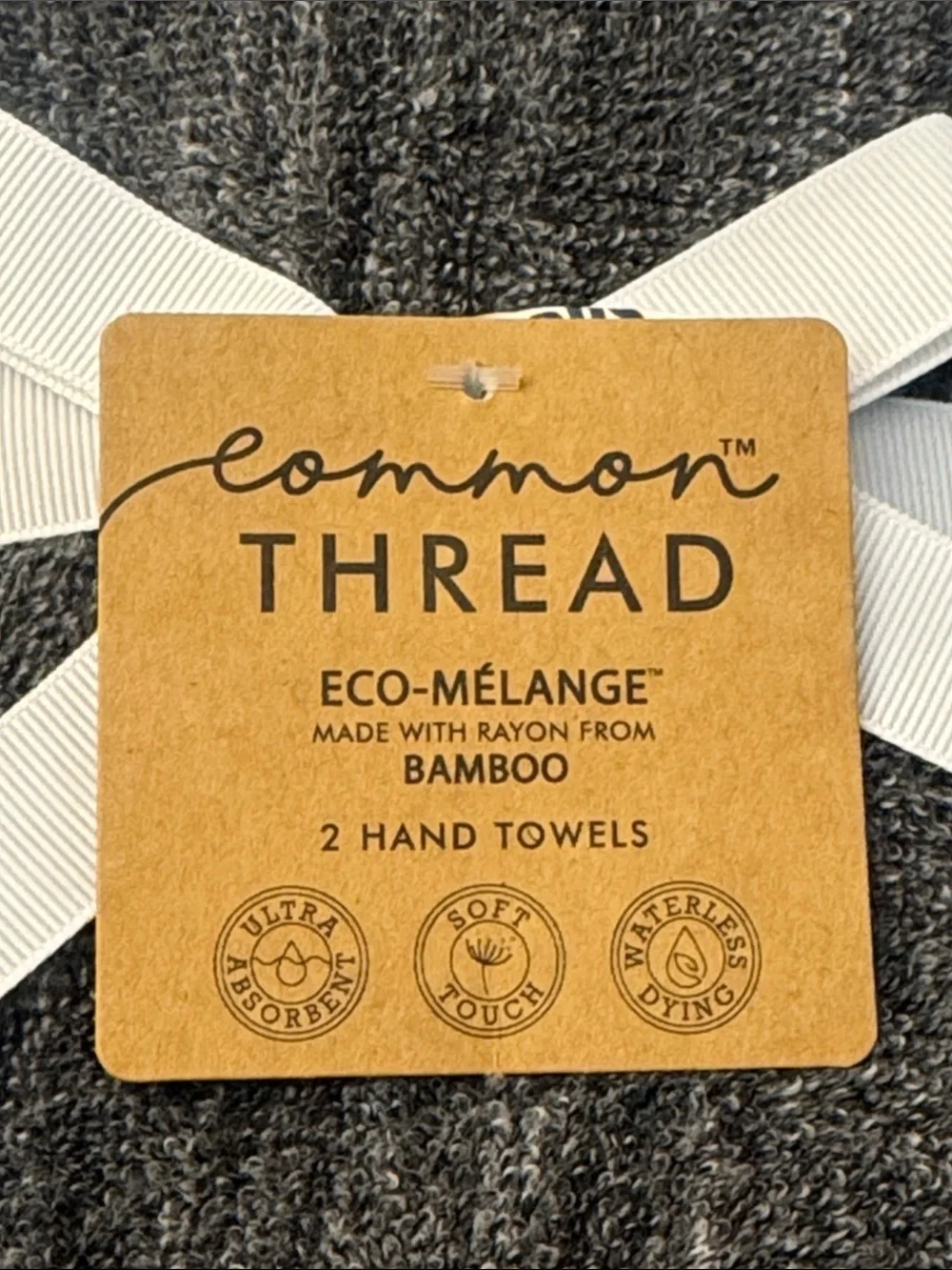 2pc COMMON THREAD Eco-Melange Bamboo/Cotton Bath Hand Towel Set - Heather DKGrey